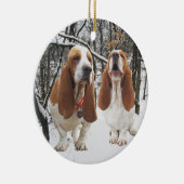 Holz-Weihnachtsverzierung Basset Hounds Snowy Keramik Ornament (Rechts)