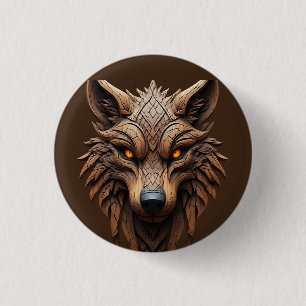 Holz-Wolf-Kunstschnitzerei mit geometrischen Muste Button
