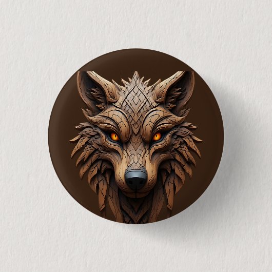 Holz-Wolf-Kunstschnitzerei mit geometrischen Muste Button (Vorderseite)