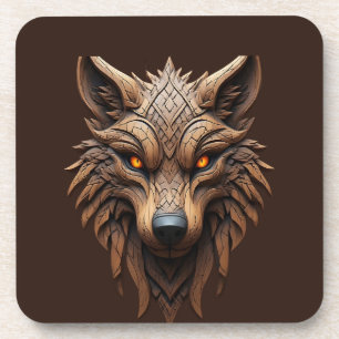 Holz-Wolf-Kunstschnitzerei mit geometrischen Muste Getränkeuntersetzer