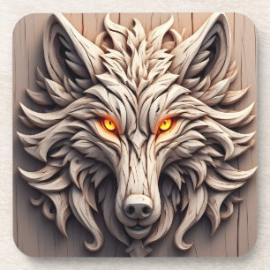 Holz-Wolf-Kunstschnitzerei mit geometrischen Muste Getränkeuntersetzer