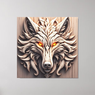 Holz-Wolf-Kunstschnitzerei mit geometrischen Muste Leinwanddruck