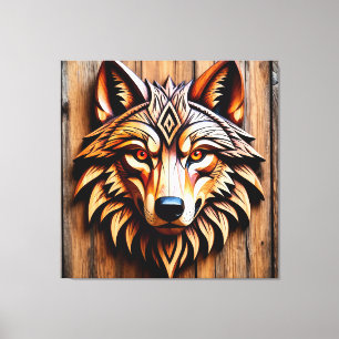 Holz-Wolf-Kunstschnitzerei mit geometrischen Muste Leinwanddruck