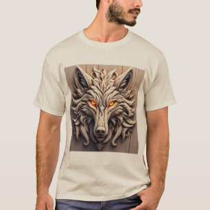 Holz-Wolf-Kunstschnitzerei mit geometrischen Muste T-Shirt