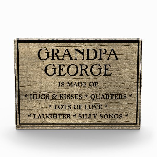 Holz "Woraus Opa gemacht ist" Fotoblock (Vorderseite)