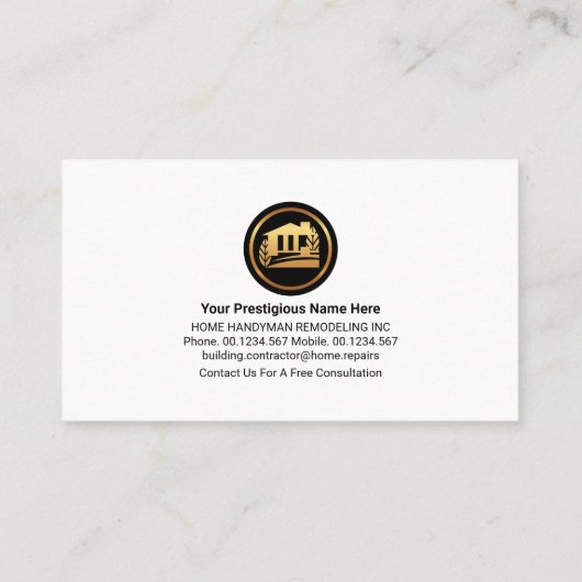 Holz-Zuhause über Brick-Wand-Handyman-Tools Visitenkarte (Rückseite)