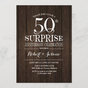 Holz zum 50. Hochzeitstag Überraschen Einladung