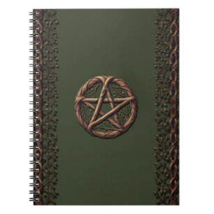Holz Zweig Pentakel Olivgrün Wiccan Notizblock