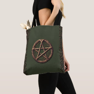 Holz Zweig Pentakel Olivgrün Wiccan Tasche