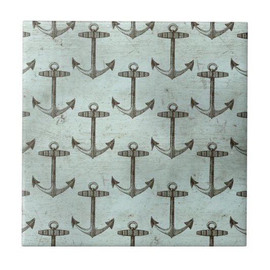 Holzanker im Vintage-Stil Navy Schifffahrt Marine Fliese (Vorderseite)