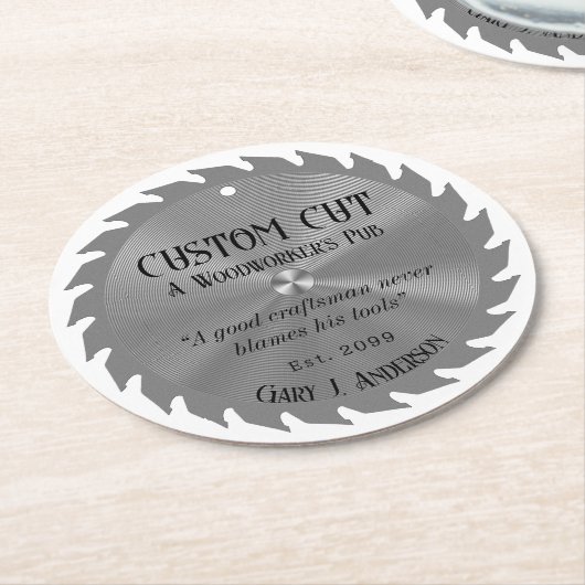 Holzarbeiter Carpenter Saw Blade Pub Beer Runder Pappuntersetzer (Angewinkelt)