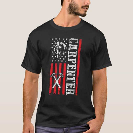 Holzarbeiter Lumberjack US Flag American Carpenter T-Shirt (Vorderseite)