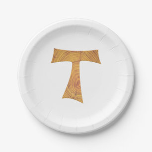 Holzaussehen Franciscan Tau Cross Pappteller