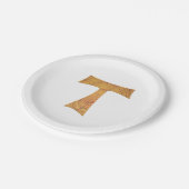 Holzaussehen Franciscan Tau Cross Pappteller (Schrägansicht)