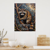 Holzbank: Raccoon in den Zweigen Poster (Küche)