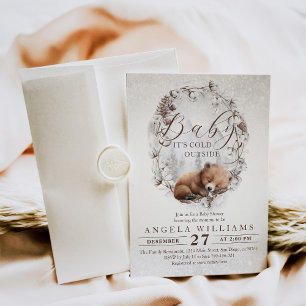Holzbär Außenkühlung Winter Baby Dusche Einladung