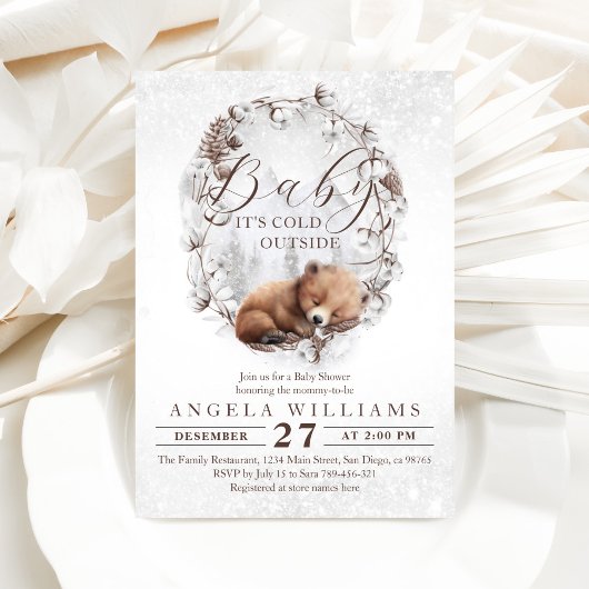 Holzbär Außenkühlung Winter Baby Dusche Einladung