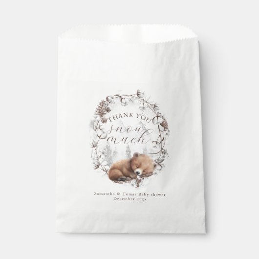Holzbär Außenkühlung Winter Baby Dusche Geschenktütchen (Vorderseite)