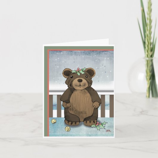 Holzbär im Schnee Dankeskarte (Vorderseite)