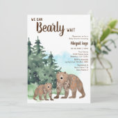 Holzbären Neutral Bearly Wait Baby Dusche Einladung (Stehend Vorderseite)