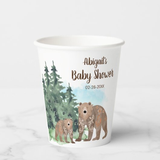 Holzbären neutrale Aquarellendusche Pappbecher (Vorderseite)