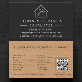 Holzbau-Konstruktion Schwarz Silber QR-Code Visitenkarte