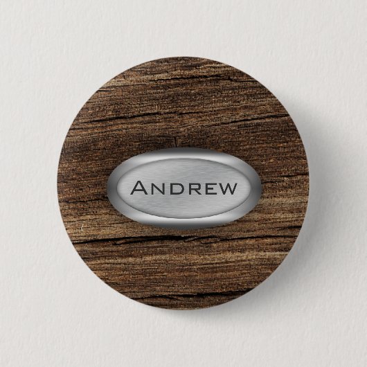 Holzbauch Texturmuster Metallische Typenschild Button (Vorderseite)
