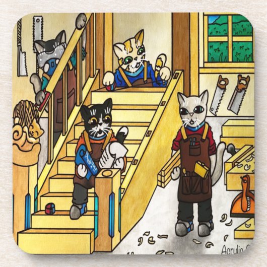 Holzbaukästen Katzenkuchen Getränkeuntersetzer (Vorderseite)