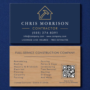 Holzbaukonstruktion Navy Blau Gold QR-Code Visitenkarte