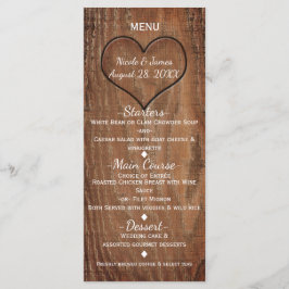 Holzbaum im Herzen Rustikales Hochzeitsmenü Menükarte