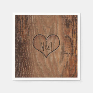 Holzbaum mit Herz geschnitzt Rustikale Hochzeit Serviette