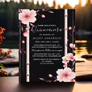 Holzbaum Pink Girly Cherry Blossom Quinceanera Einladung