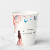 Holzbaum Pink Girly Cherry Blossom Quinceanera Pappbecher (Rückseite)