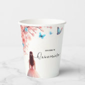Holzbaum Pink Girly Cherry Blossom Quinceanera Pappbecher (Vorderseite)