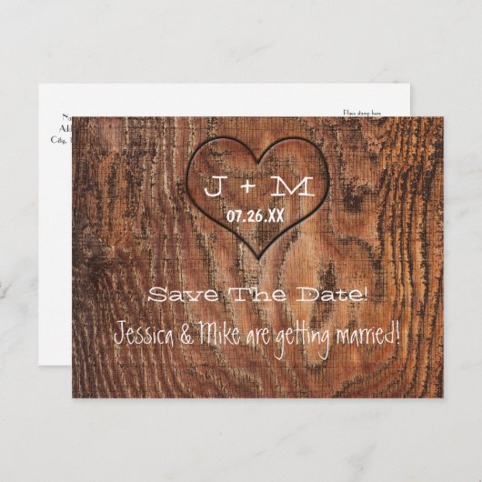 Holzbaum Trunk Heart Wedding Rett Datum Postkarte (Vorne/Hinten)