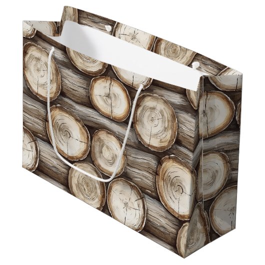 Holzbaumhütte Weihnachten Große Geschenktüte (Vorderseite Schrägansicht)