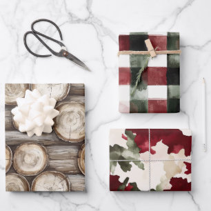 Holzbaumkabine Rotes grünes Weihnachtsfest Geschenkpapier Set