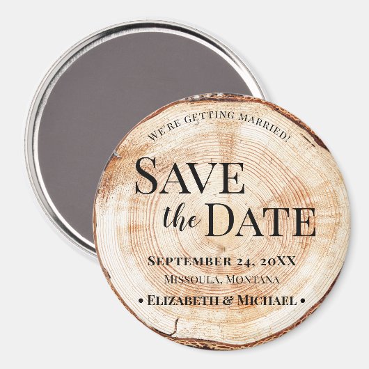 Holzbaumspalte Save the Date Magnet (Vorderseite/Rückseite)