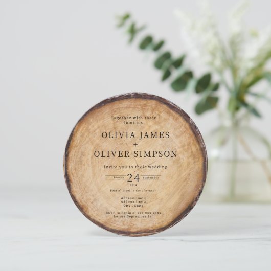 Holzbaumstumpf-Hochzeit aus Foto Einladung (Stehend Vorderseite)