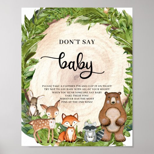 Holzbaumtiere sagen nicht "Babyspiel" Poster (Vorne)