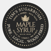Holzbefeuerte Ahornsirup Gold Leaf und Border Runder Aufkleber (Vorderseite)