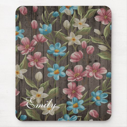 Holzbild mit Blume mit benutzerdefiniertem Mauskli Mousepad (Vorne)