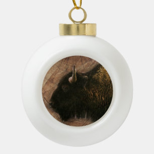 Holzbison Buffalo Keramik Kugel-Ornament