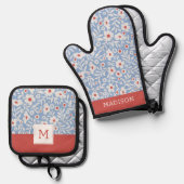 Holzblock-Blumenmuster Ofenhandschuh & Topflappen-Set (Vorderseite/Rückseite)