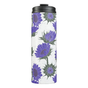 Holzblock Drucksonnenblume lila Thermosbecher
