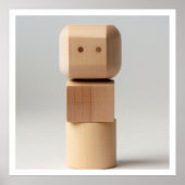 Holzblock mit geschnitztem Gesicht Poster (Vorne)