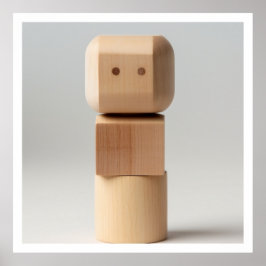 Holzblock mit geschnitztem Gesicht Poster