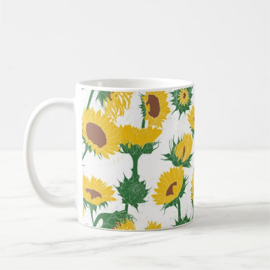 Holzblock Print Sunflower gelb Kaffeetasse (Links)