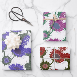 Holzblock Print Sunflower lila rosa Geschenkpapier Set