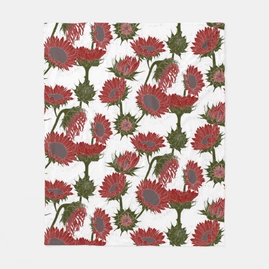 Holzblock Print Sunflower rot Fleecedecke (Vorderseite)